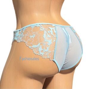 Victorias Secret LUXE Very Sexy Sheer Mesh Lace Satin Low rise Cheeky panty blue